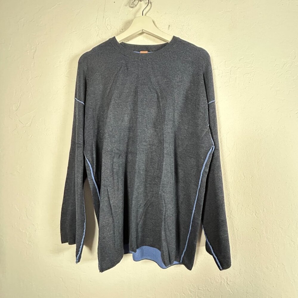 Free People Womens Contrast Stitch Knit Sweater XS Gray Blue Cashmere Blend